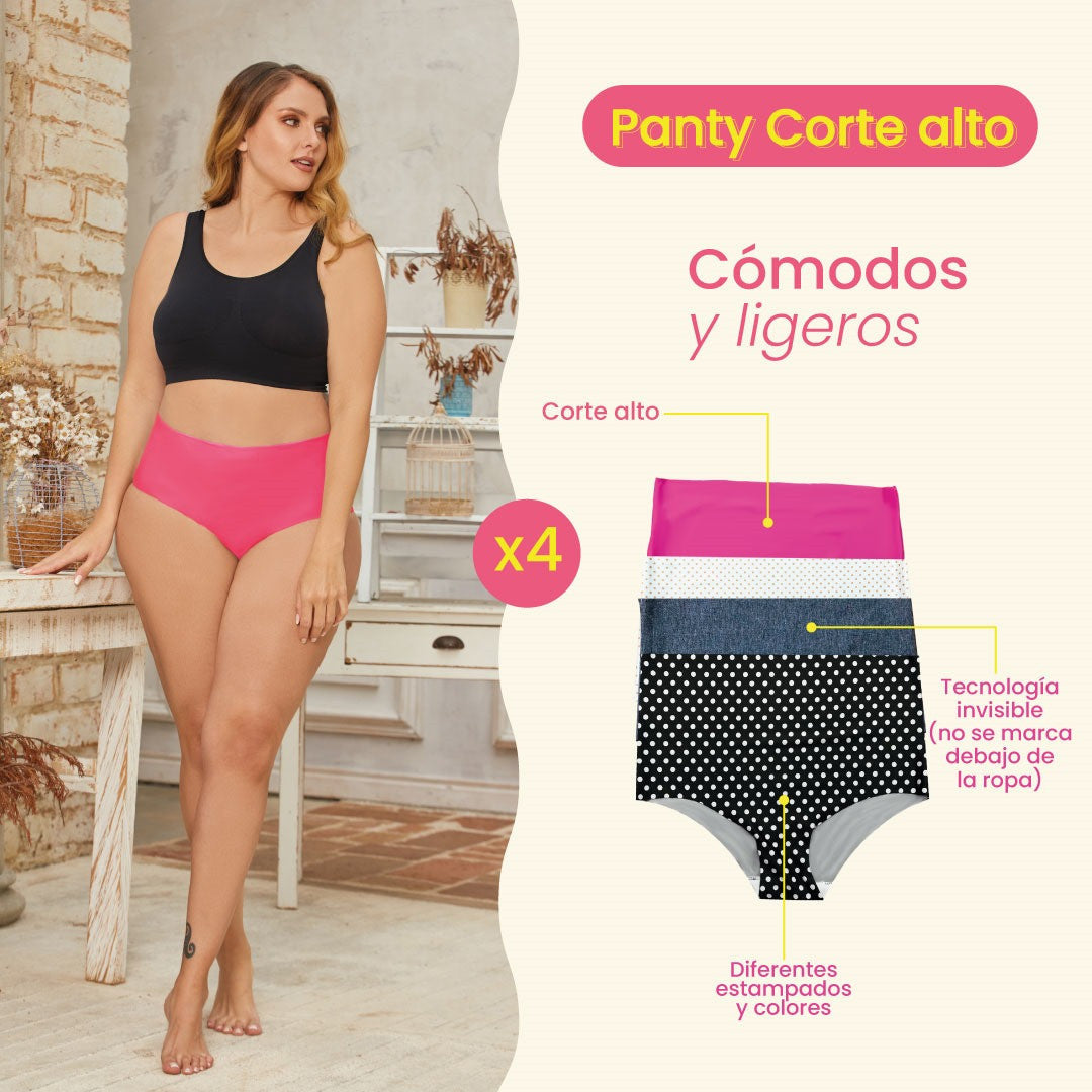 PANTY CORTE ALTO DAMA PAQX4 SURTIDO Pura Tienda