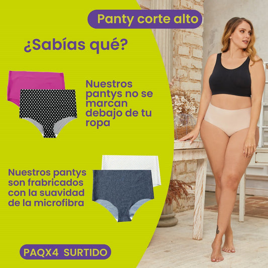 PANTY CORTE ALTO DAMA PAQX4 SURTIDO Pura Tienda
