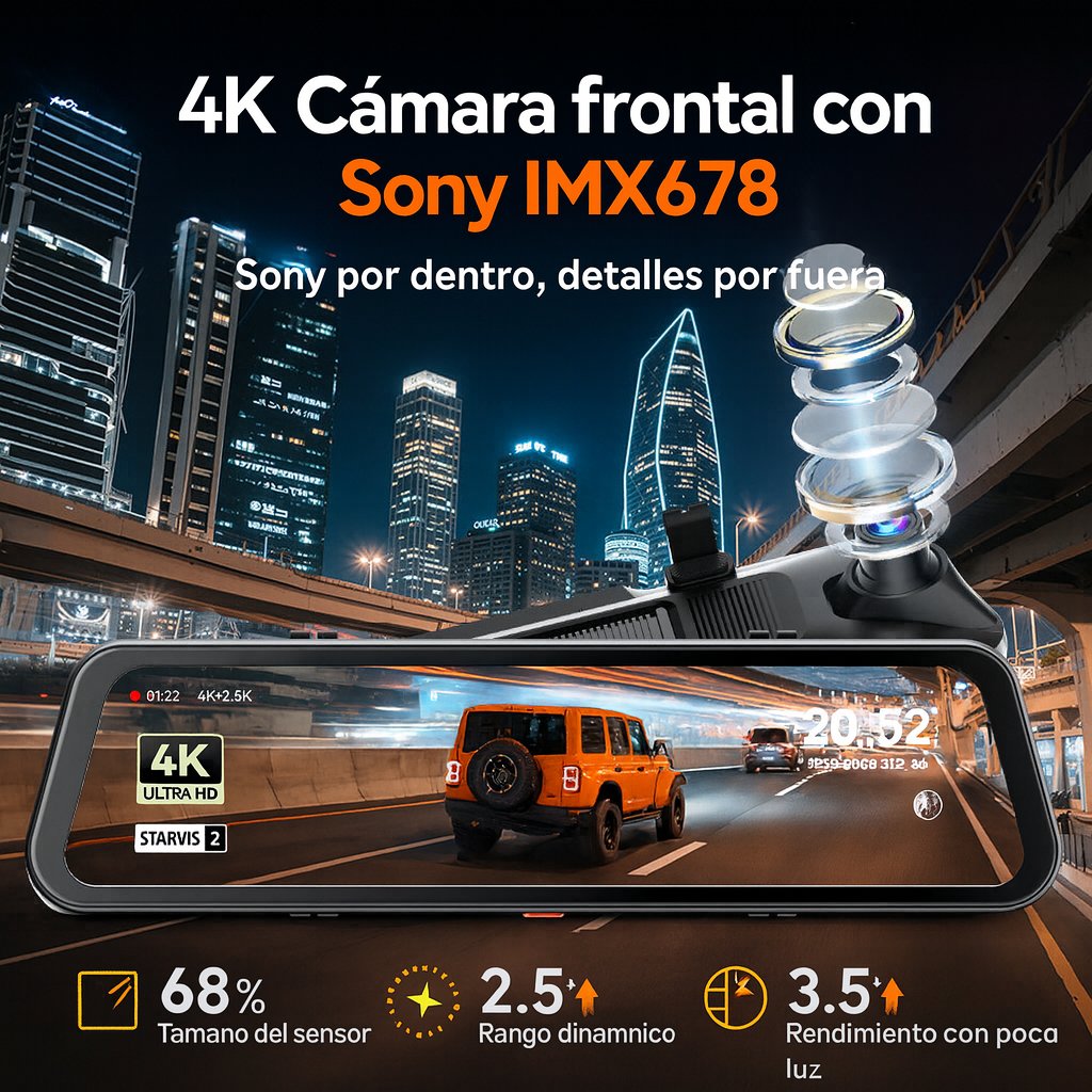 WOLFBOX G900Pro 12MP WiFi Pantalla Táctil Dashcam con Espejo Retrovisor Inteligente Tienda Espanha