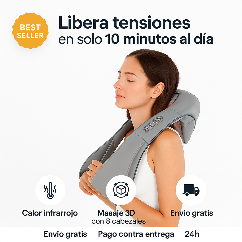 Masajeador cervical Shiatsu con calor – Libera tensiones en solo 10 minutos al día Dropea