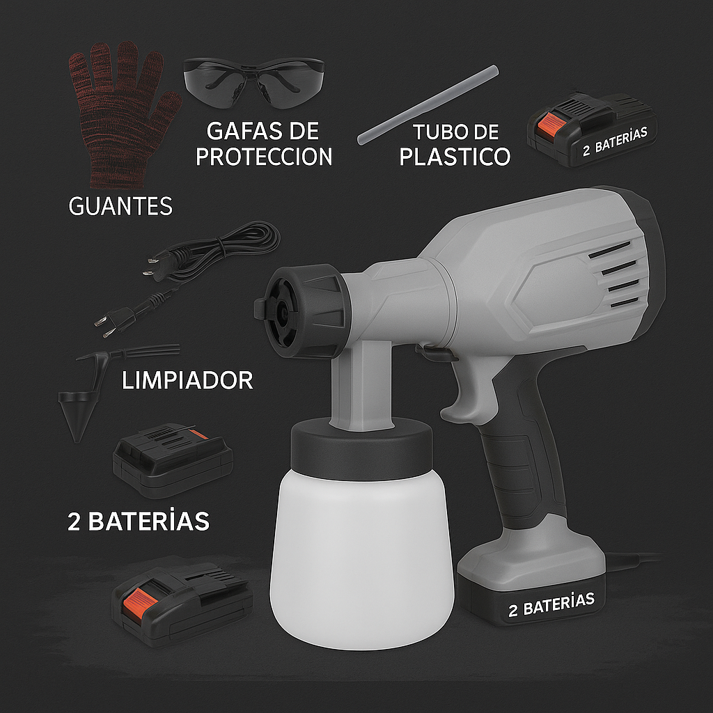 PISTOLA PARA PINTAR ELÉCTRICA Incluye: guantes, gafas, filtro, cepillo, tubo, limpiador y 2 baterías. Dropea