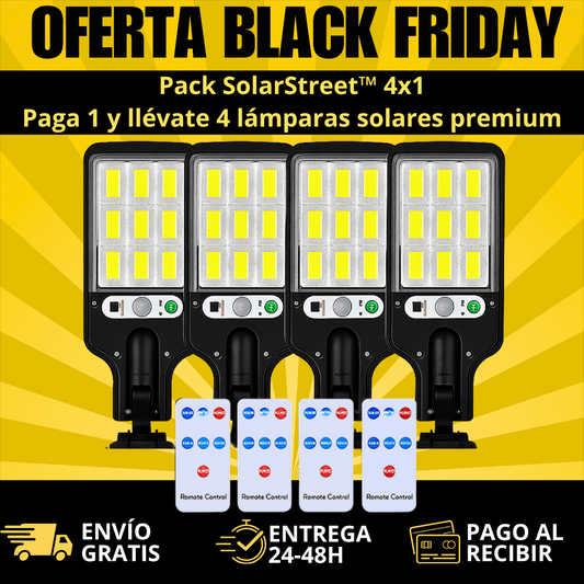 🔥 Pack SolarStreet™ 4x1 – Paga 1 y Llévate 4 Lámparas Solares Premium Tienda Espanha