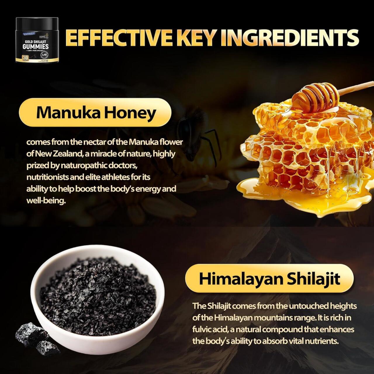 Gomitas de Shilajit puro - Salud, fuerza y bienestar - El poder del Himalaya Dropea
